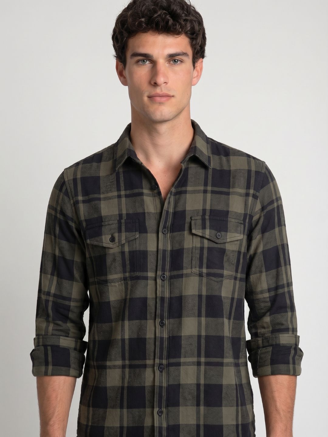 Mokajodi Dark Green Slim Fit Checks Casual Shirt