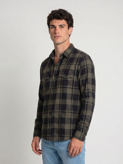Mokajodi Dark Green Slim Fit Checks Casual Shirt
