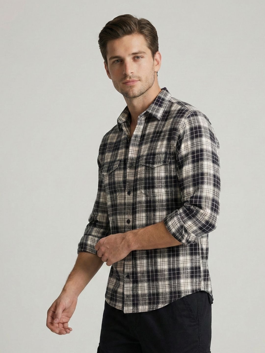 Mokajodi Black Slim Fit Checks Casual Shirt