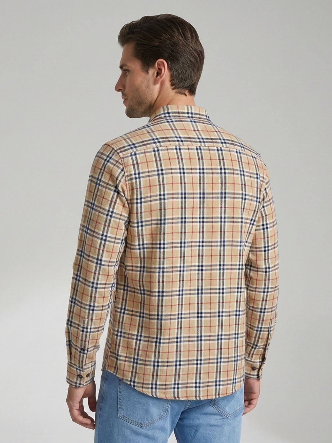 Mokajodi Cream Slim Fit Checks Casual Shirt