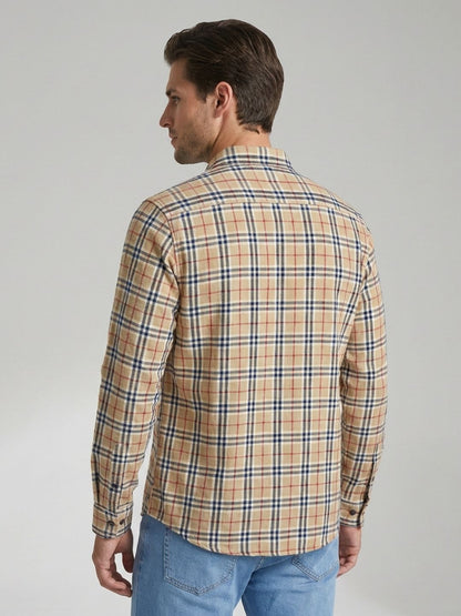 Mokajodi Cream Slim Fit Checks Casual Shirt