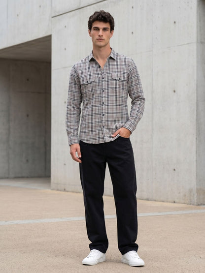 Mokajodi Grey Slim Fit Checks Casual Shirt