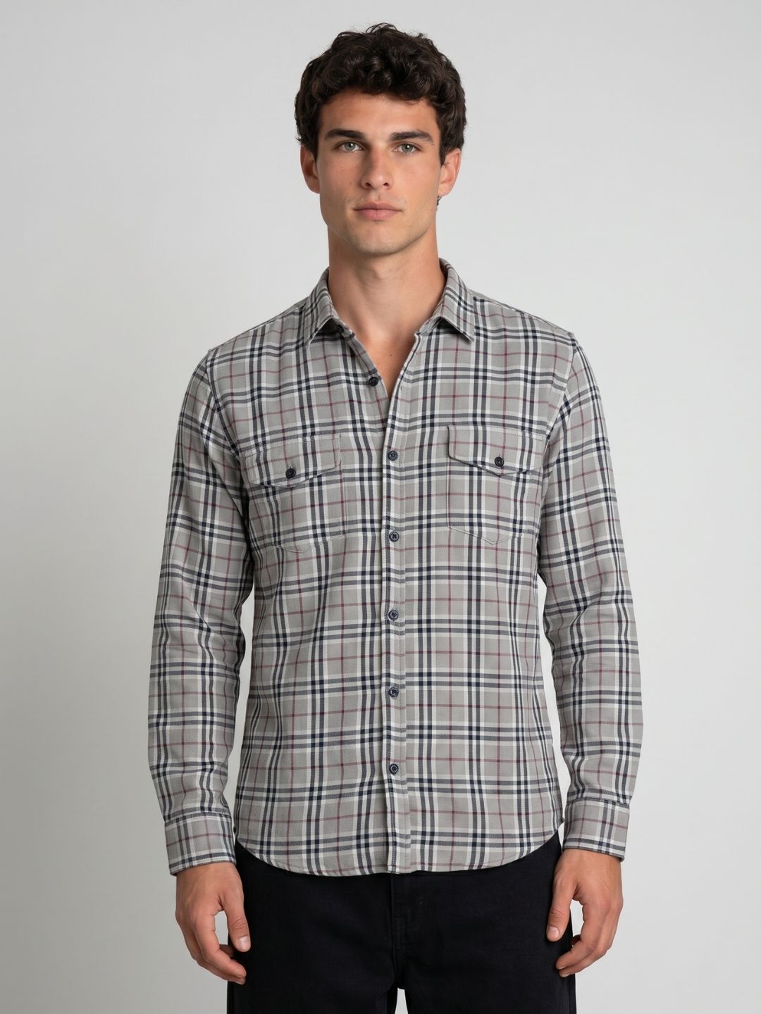 Mokajodi Grey Slim Fit Checks Casual Shirt