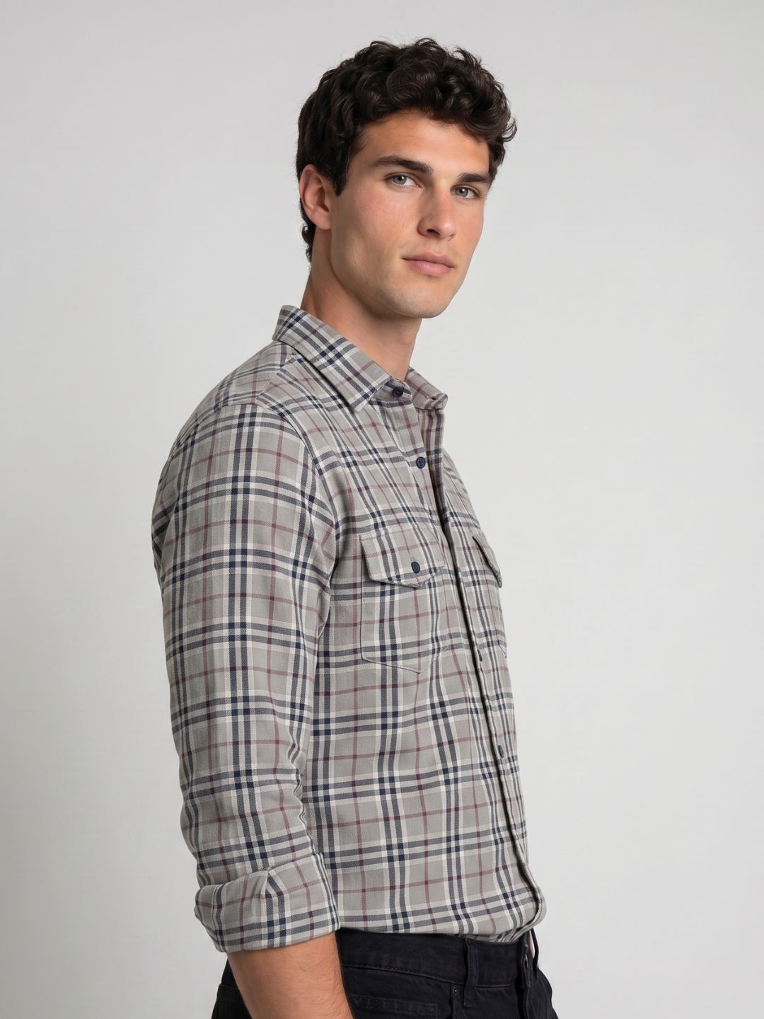 Mokajodi Grey Slim Fit Checks Casual Shirt