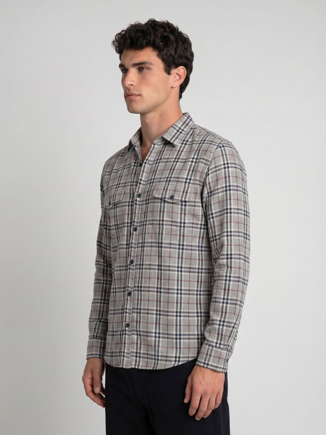 Mokajodi Grey Slim Fit Checks Casual Shirt