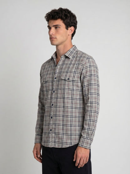 Mokajodi Grey Slim Fit Checks Casual Shirt
