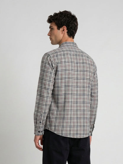 Mokajodi Grey Slim Fit Checks Casual Shirt