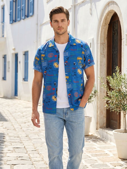 Mokajodi Blue Boxy Fit Printed Casual Shirt