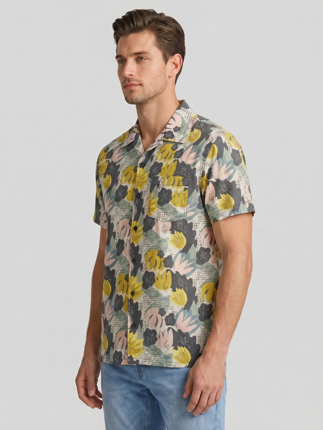 Mokajodi Yellow Boxy Fit Printed Casual Shirt