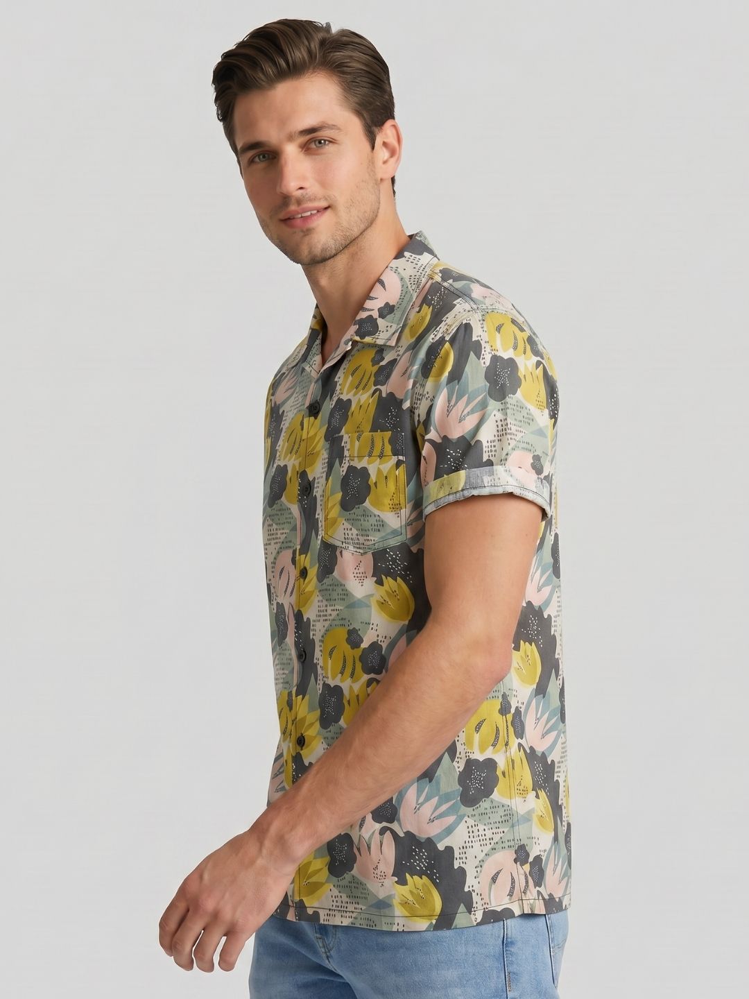 Mokajodi Yellow Boxy Fit Printed Casual Shirt