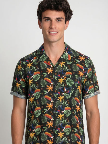Mokajodi Green Boxy Fit Printed Casual Shirt