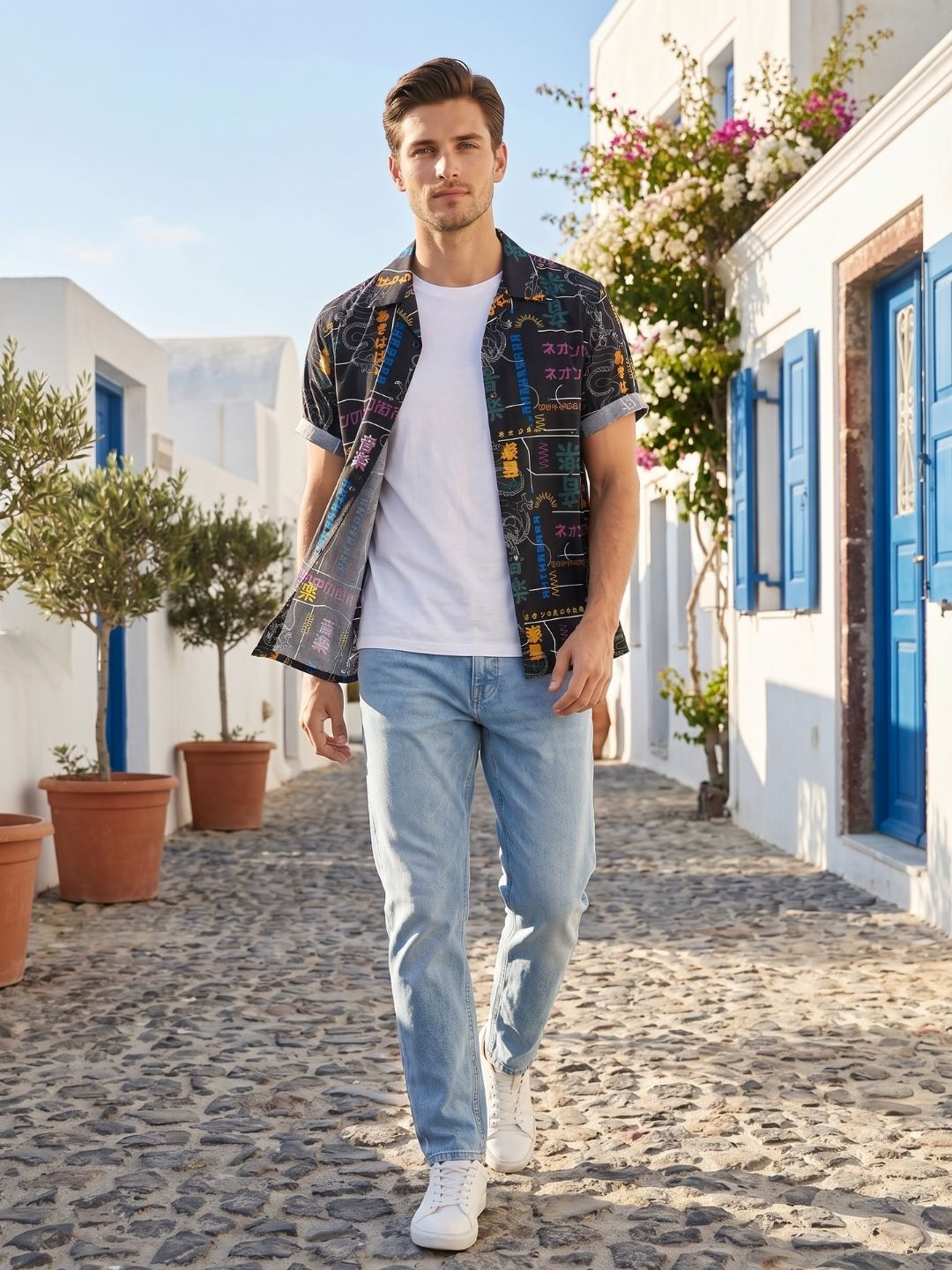 Mokajodi Black Boxy Fit Printed Casual Shirt