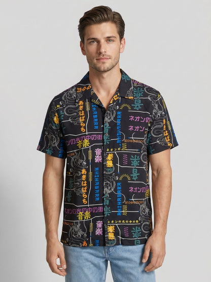 Mokajodi Black Boxy Fit Printed Casual Shirt