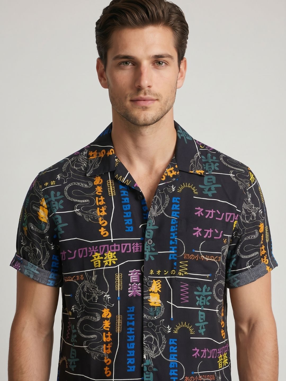 Mokajodi Black Boxy Fit Printed Casual Shirt