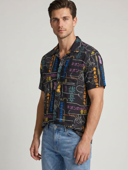 Mokajodi Black Boxy Fit Printed Casual Shirt