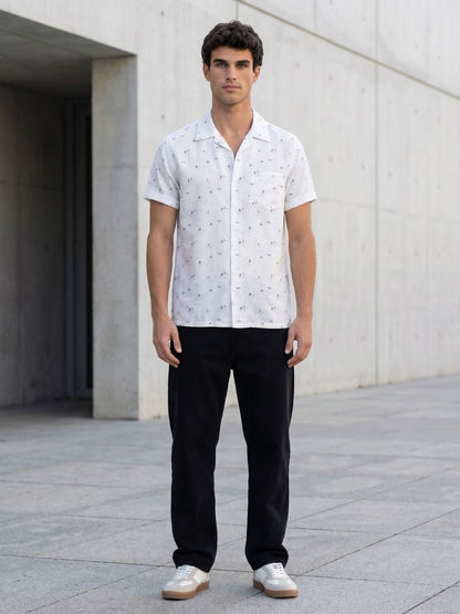 Mokajodi White Slim Fit Printed Casual Shirt