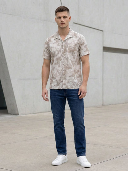 Mokajodi Beige Boxy Fit Printed Casual Shirt