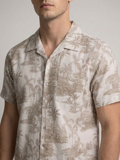 Mokajodi Beige Boxy Fit Printed Casual Shirt