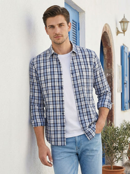 Mokajodi Blue Slim Fit Checks Casual Shirt