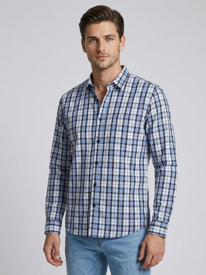 Mokajodi Blue Slim Fit Checks Casual Shirt