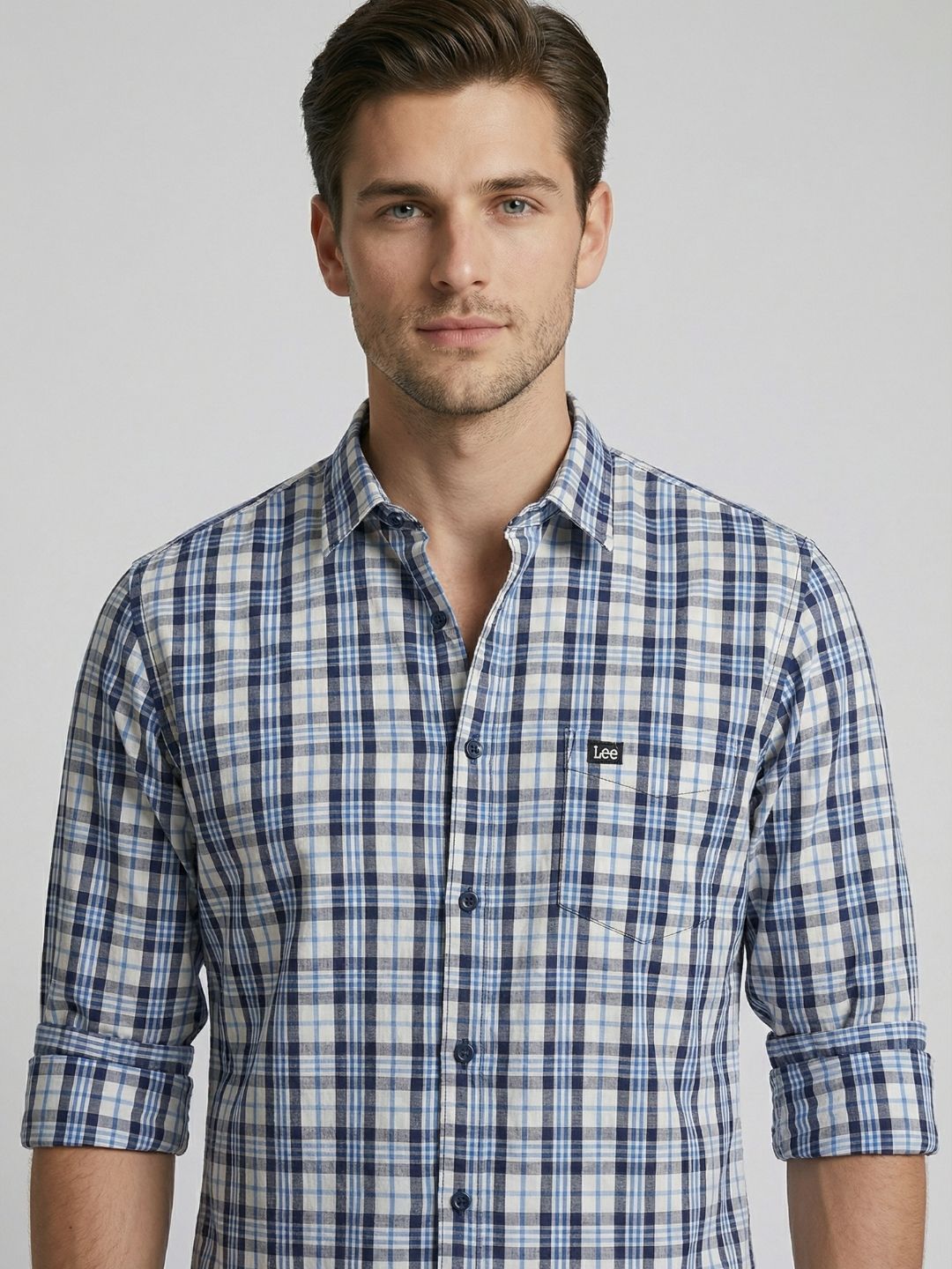 Mokajodi Blue Slim Fit Checks Casual Shirt