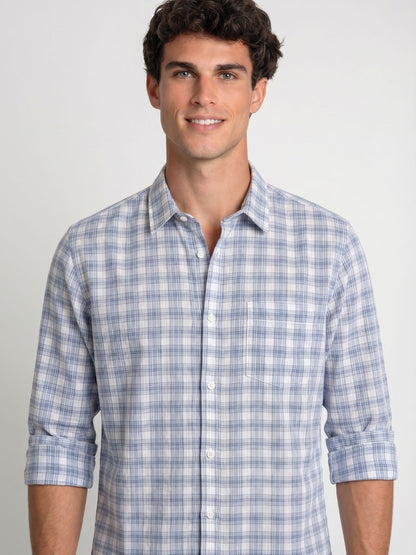 Mokajodi Blue Slim Fit Checks Casual Shirt