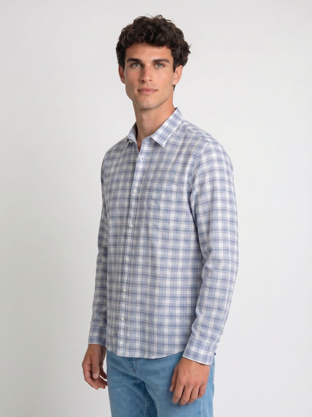 Mokajodi Blue Slim Fit Checks Casual Shirt