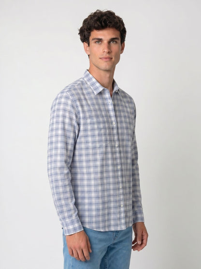 Mokajodi Blue Slim Fit Checks Casual Shirt