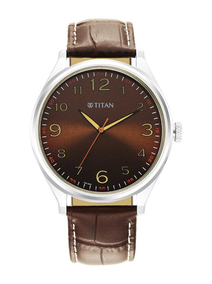 Titan Round Brown Dial Analog Watch - 1802SL16
