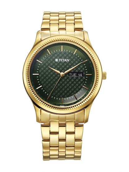Titan Brass Dial & Stainless Steel Bracelet Style Strap Analogue Watch - 1824YM02
