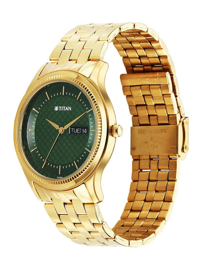 Titan Brass Dial & Stainless Steel Bracelet Style Strap Analogue Watch - 1824YM02
