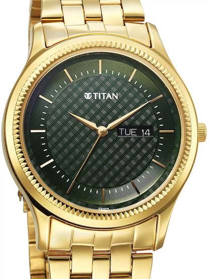 Titan Brass Dial & Stainless Steel Bracelet Style Strap Analogue Watch - 1824YM02