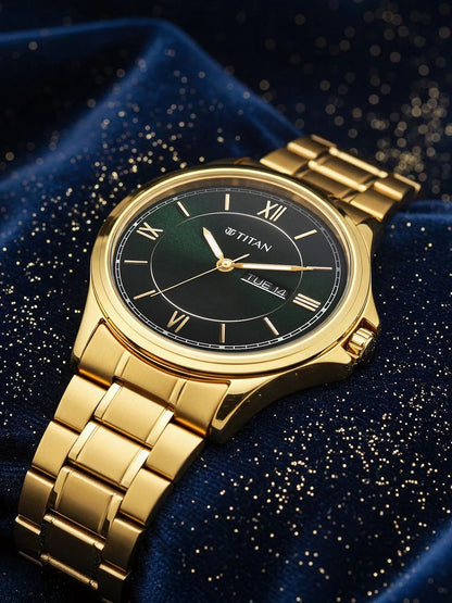Titan Neo Arabic Quartz Brass Dial & Stainless Steel Strap Analogue Watch - 1870YM01