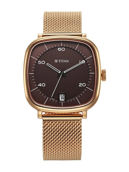 Titan Brass Dial & Stainless Steel Bracelet Style Strap Analogue Watch - 1885WM01