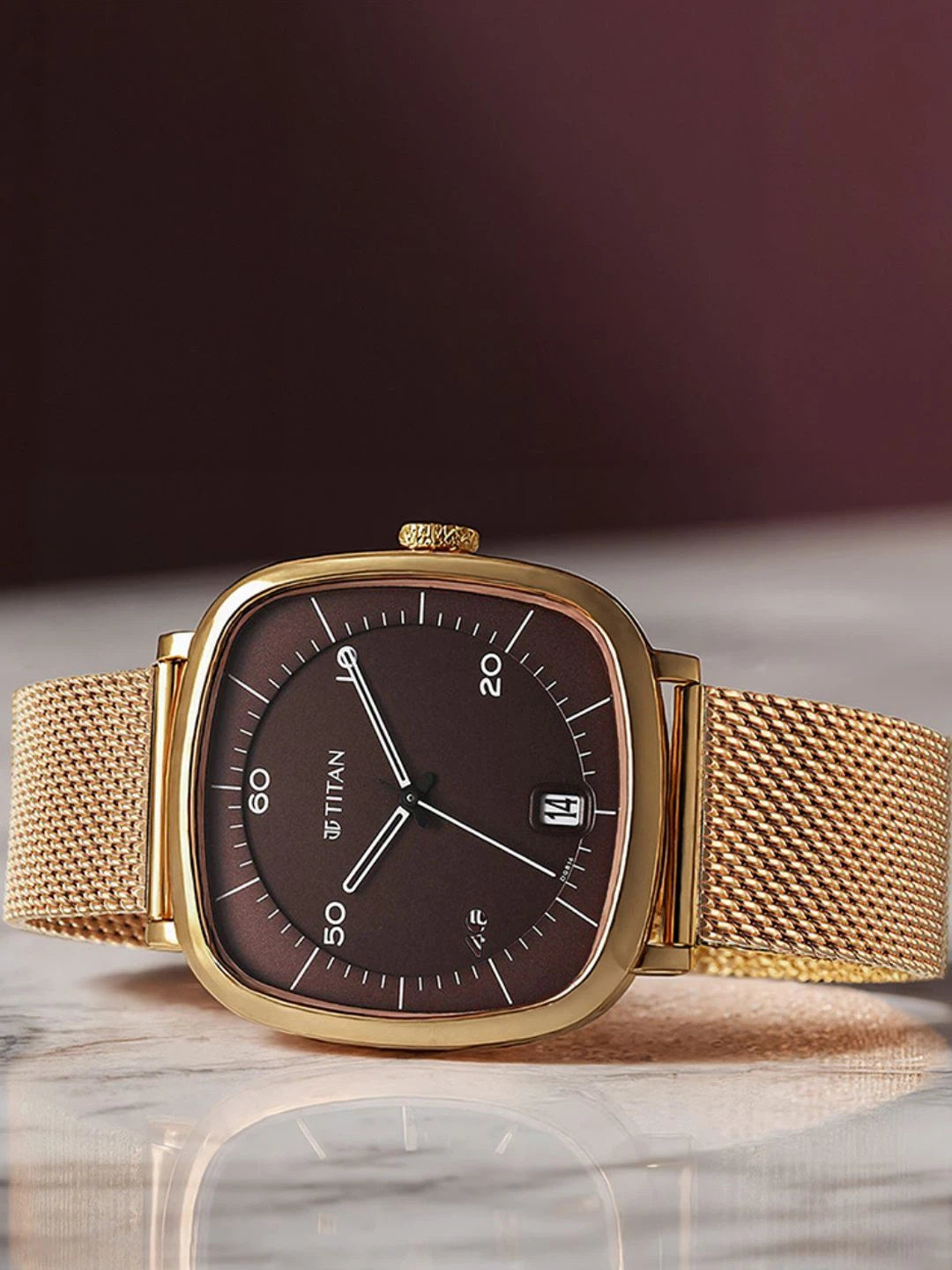 Titan Brass Dial & Stainless Steel Bracelet Style Strap Analogue Watch - 1885WM01