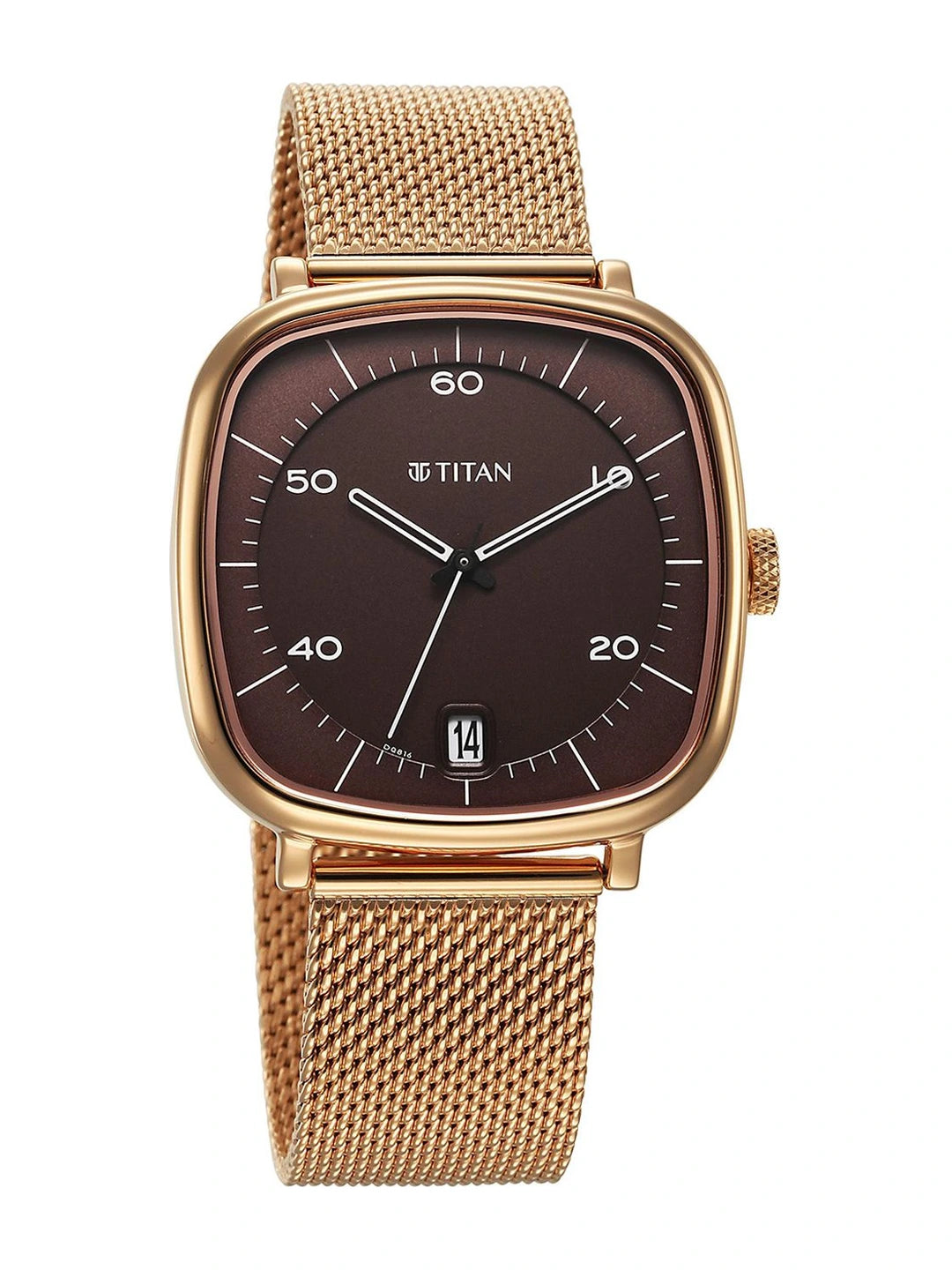 Titan Brass Dial & Stainless Steel Bracelet Style Strap Analogue Watch - 1885WM01