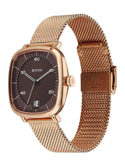 Titan Brass Dial & Stainless Steel Bracelet Style Strap Analogue Watch - 1885WM01