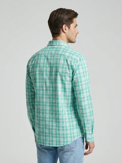 Mokajodi Sea Green Slim Fit Checks Casual Shirt