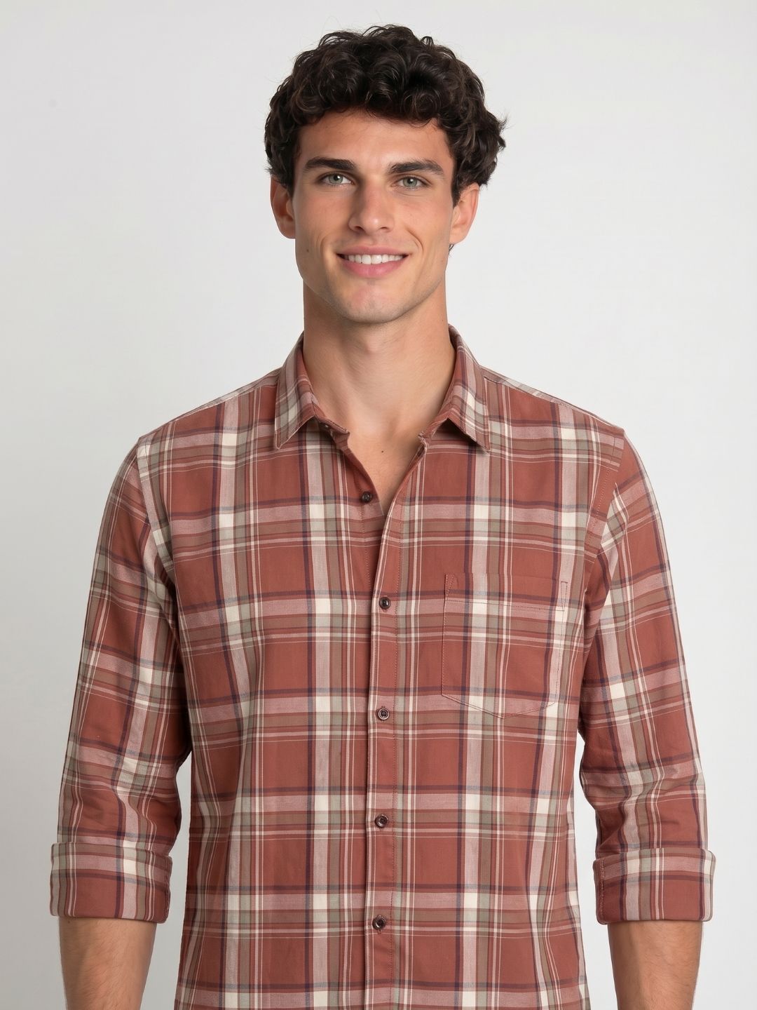 Mokajodi Brown Slim Fit Checks Casual Shirt