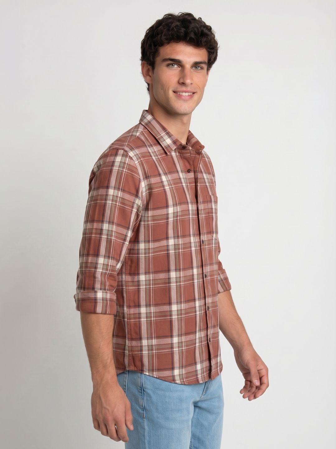 Mokajodi Brown Slim Fit Checks Casual Shirt