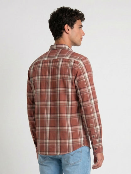 Mokajodi Brown Slim Fit Checks Casual Shirt