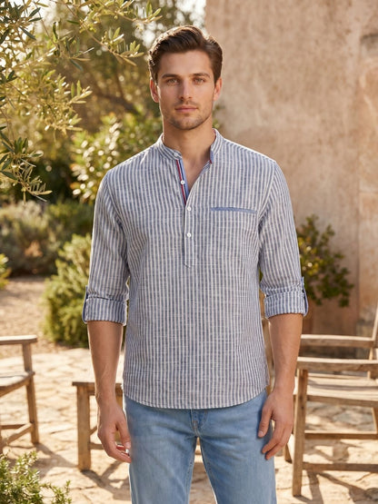 Mokajodi Blue Slim Fit Mandarin Shirt