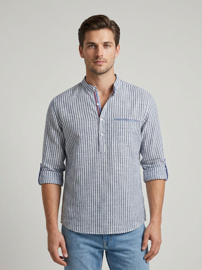 Mokajodi Blue Slim Fit Mandarin Shirt