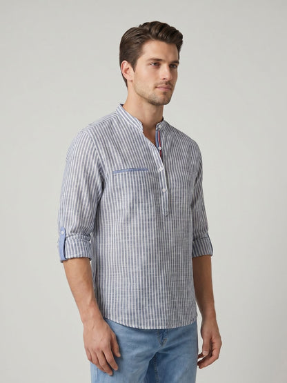 Mokajodi Blue Slim Fit Mandarin Shirt
