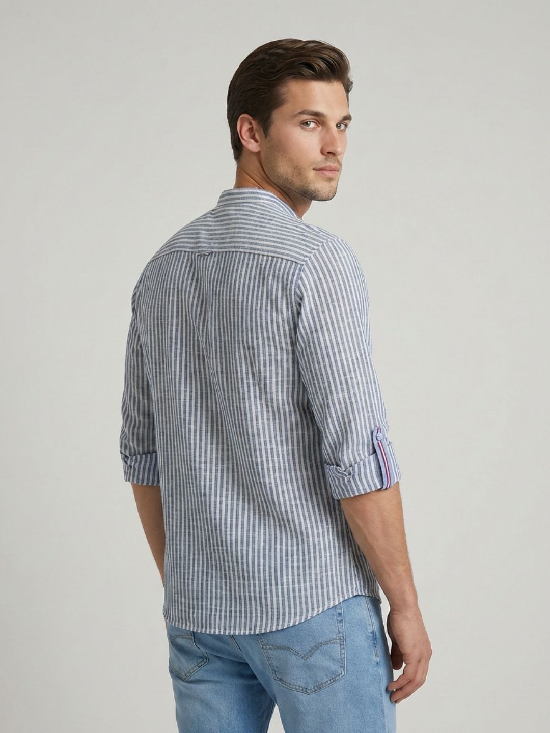 Mokajodi Blue Slim Fit Mandarin Shirt