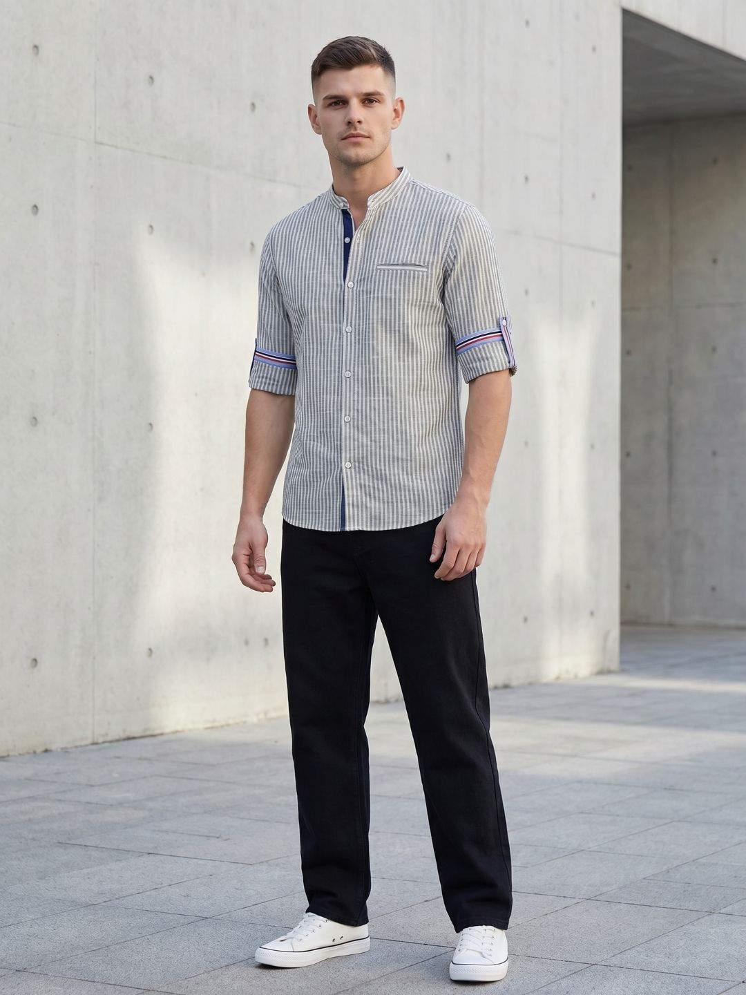 Mokajodi Blue Slim Fit Mandarin Shirt