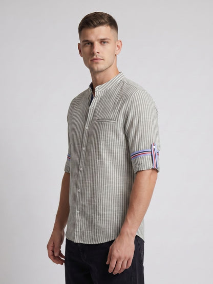 Mokajodi Blue Slim Fit Mandarin Shirt