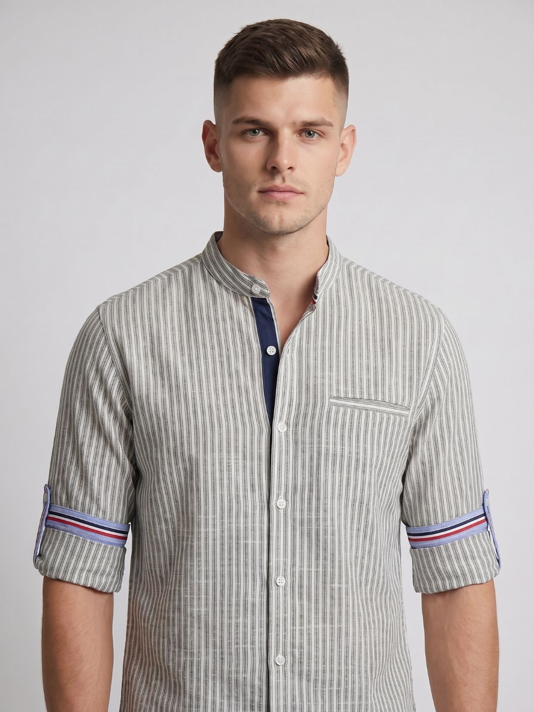 Mokajodi Blue Slim Fit Mandarin Shirt
