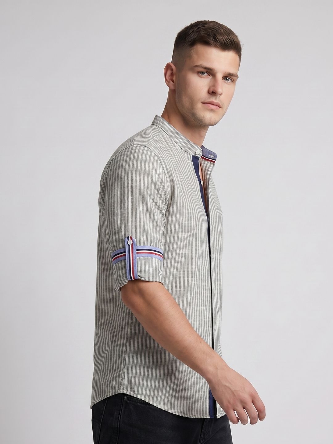 Mokajodi Blue Slim Fit Mandarin Shirt