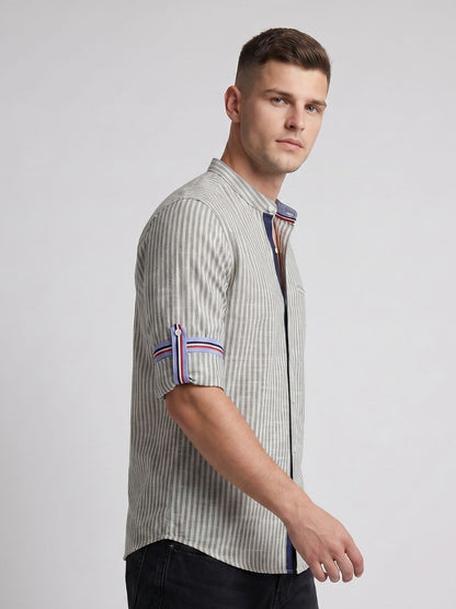 Mokajodi Blue Slim Fit Mandarin Shirt